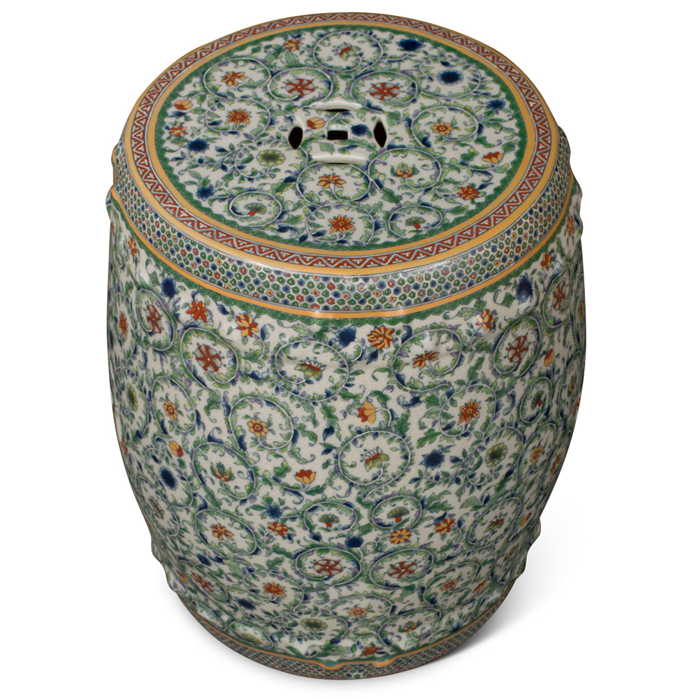 Emerald Vine and Flower Motif Chinese Porcelain Garden Stool