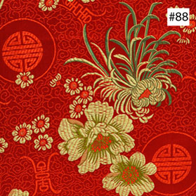 Floral Longevity Design Red Silk Fabric (#88)