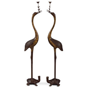 47 Inch Hand Forged Bronze Longevity Pair of Cranes