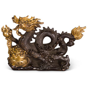 Bronze Chinese Dragon with Flaming Pearl Figurine