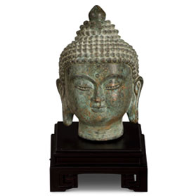 Bronze Enlightened Buddha Head Asian Statue