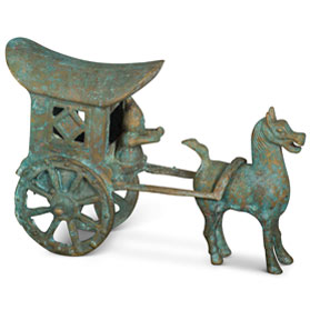 Bronze Palace Horse Pull Carriage Asian Sculpture