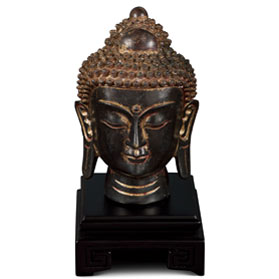 Black Bronze Meditating Buddha Head Asian Statue