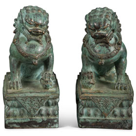 Hand Forged Bronze Chinese Imperial Palace Guardian Foo Dogs