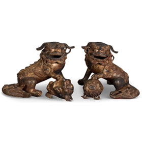 Hand Forged Large Qing Imperial Palace Foo Dogs
