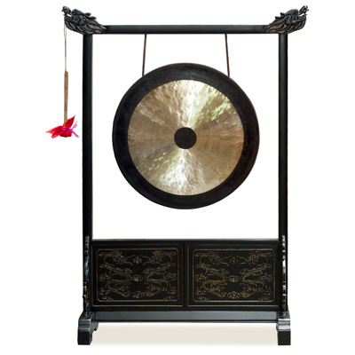 Brass Imperial Palace Chinese Gong With Dragon Embellished Frame