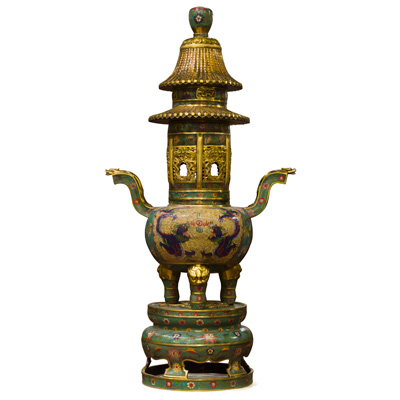 Vintage Chinese Temple Oriental Cloisonne Incense Burner