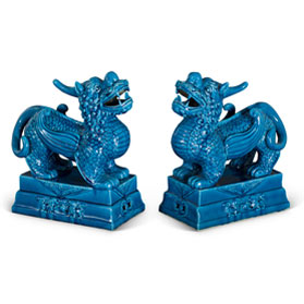 Blue Porcelain Standing Chinese Pixiu Set