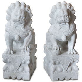 Imperial White Marble Chinese Foo Dogs Statues