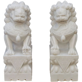 31In Grand Imperial White Marble Chinese Foo Dogs Statues