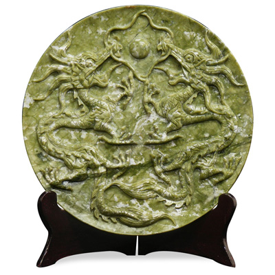 Double Dragon Oriental Jade Decorative Plate