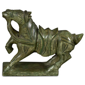 Small Dark Green Chinese Jade Warrior Horse Sculpture