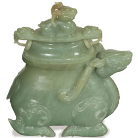 Chinese Jade Mythical Bull Incense Burner Pot