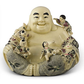 Happy Buddha with Children Asian Statue