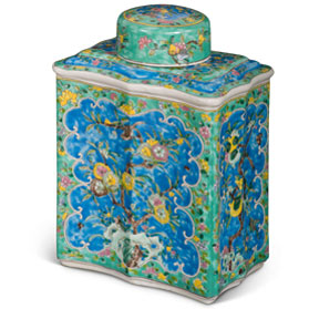 Light Blue and Turquoise Chinese Porcelain Tea Jar with Flower Motif