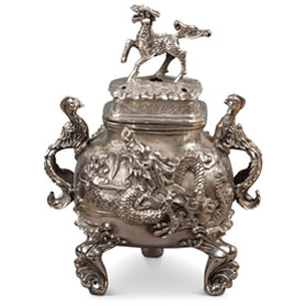 Silver Plated Incense Burner with Chinese Legendary Creatures