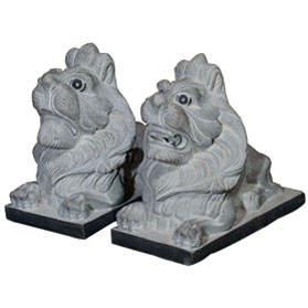 11 Inch Stone Chinese Lion Couchant Statue Set