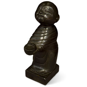Black Stone Chinese Statue of Shaolin Temple Monk Seeking Alms