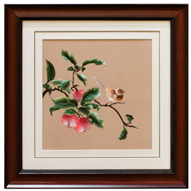 Chinese Silk Embroidery Wall Art of Bird on a Peach Branch