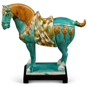 Tang Dynasty Tricolor Ceramic Horse with Colorful Saddle Tomb Figurine Replica