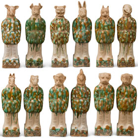 16 in Tang Dynasty Tri-Color Zodiac Figurine Set