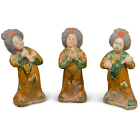 Tang Dynasty Three Women Musicians Sancai Tomb Figurine Set