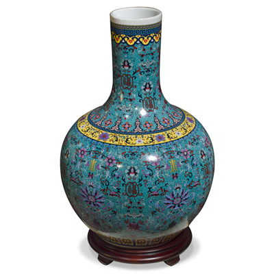 Dark Teal Blue Imperial Chinese Porcelain Temple Vase