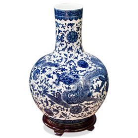Blue and White Dragon Imperial Chinese Porcelain Temple Vase