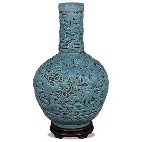 Sky Blue Porcelain Imperial Dragon Motif Chinese Temple Vase