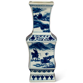 Blue and White Chinese Qing Dynasty Vase with Illustration