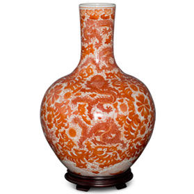 Red and White Imperial Chinese Dragon Porcelain Temple Vase