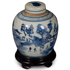 Blue and White Porcelain Scenery Chinese Jar