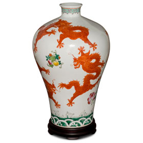 White and Red Dragon Chinese Porcelain Imperial Palace Vase