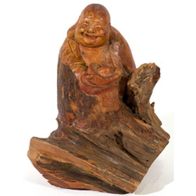 Hand Carved Cedar Wood Chinese Happy Buddha Statue