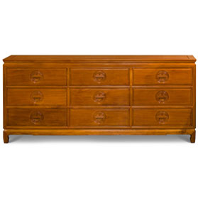 Natural Finish Rosewood Chinese Longevity Chest of 9 Drawers