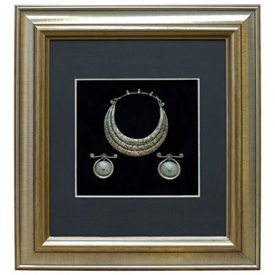 Miao Chinese Traditional Silver Zodiac Design Jewelry Set Shadow Box