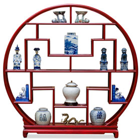 Distressed Red Grand Elmwood Asian Moon Curio Stand