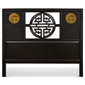 Black Elmwood Queen Size Longevity Asian Headboard