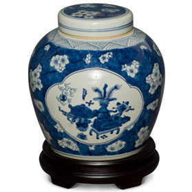 Blue and White Still Life and Flower Motif Porcelain Chinese Jar