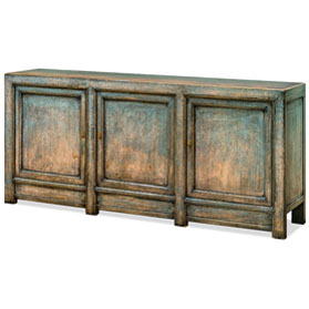 Distressed Light Blue Elmwood Mandarin Oriental Cabinet
