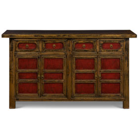 Distressed Red Elmwood Chinese Mandarin Altar Cabinet