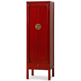 Distressed Red Elmwood Chinese Ming Armoire