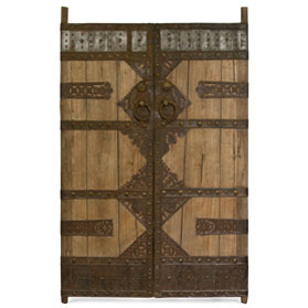 Vintage Grey Chinese Temple Doors with Iron Hardware