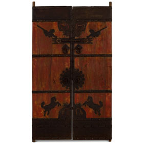 Antique Rustic Red Chinese Temple Elmwood Doors with Iron Hardware