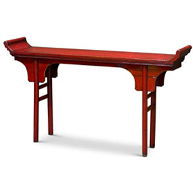Distressed Red Elmwood Oriental Altar Style Console Table