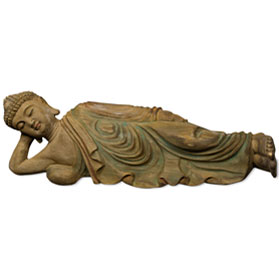 Vintage Reclining Buddha Chinese Wooden Sculpture
