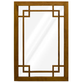 Walnut Finish Elmwood Window Panel Motif Asian Mirror