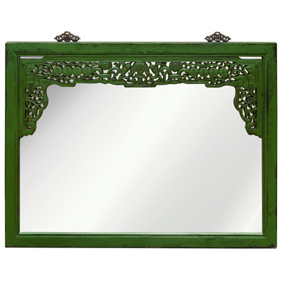 Vintage Emerald Lattice Trim Elmwood Oriental Mirror