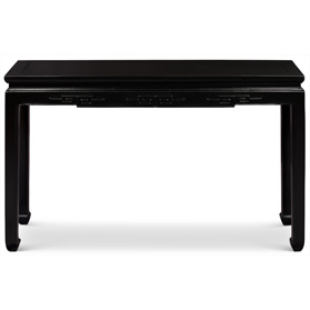 48in Matte Black Elmwood Chinese Key Motif Asian Console Table