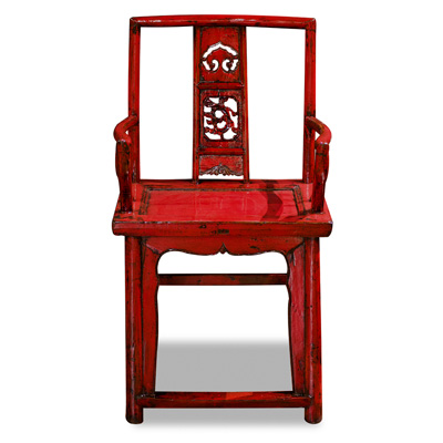 Vintage Red Elmwood Ming Arm Chair